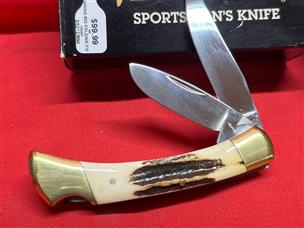 Vintage Browning 502 Folding Fish & Bird Knife Stag Handles Japan